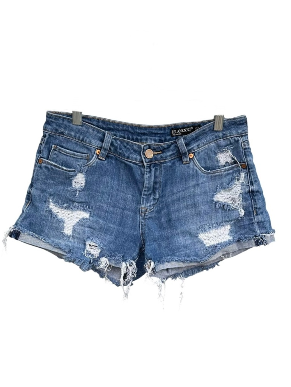 Blank NYC The Fulton Roll Up Distressed Denim Cutoff Raw Hem Shorts Size 26 - Picture 1 of 9